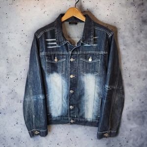 Black Lacquer Mens Blue Jean Denim Size Large Classic Jacket Dark Wash